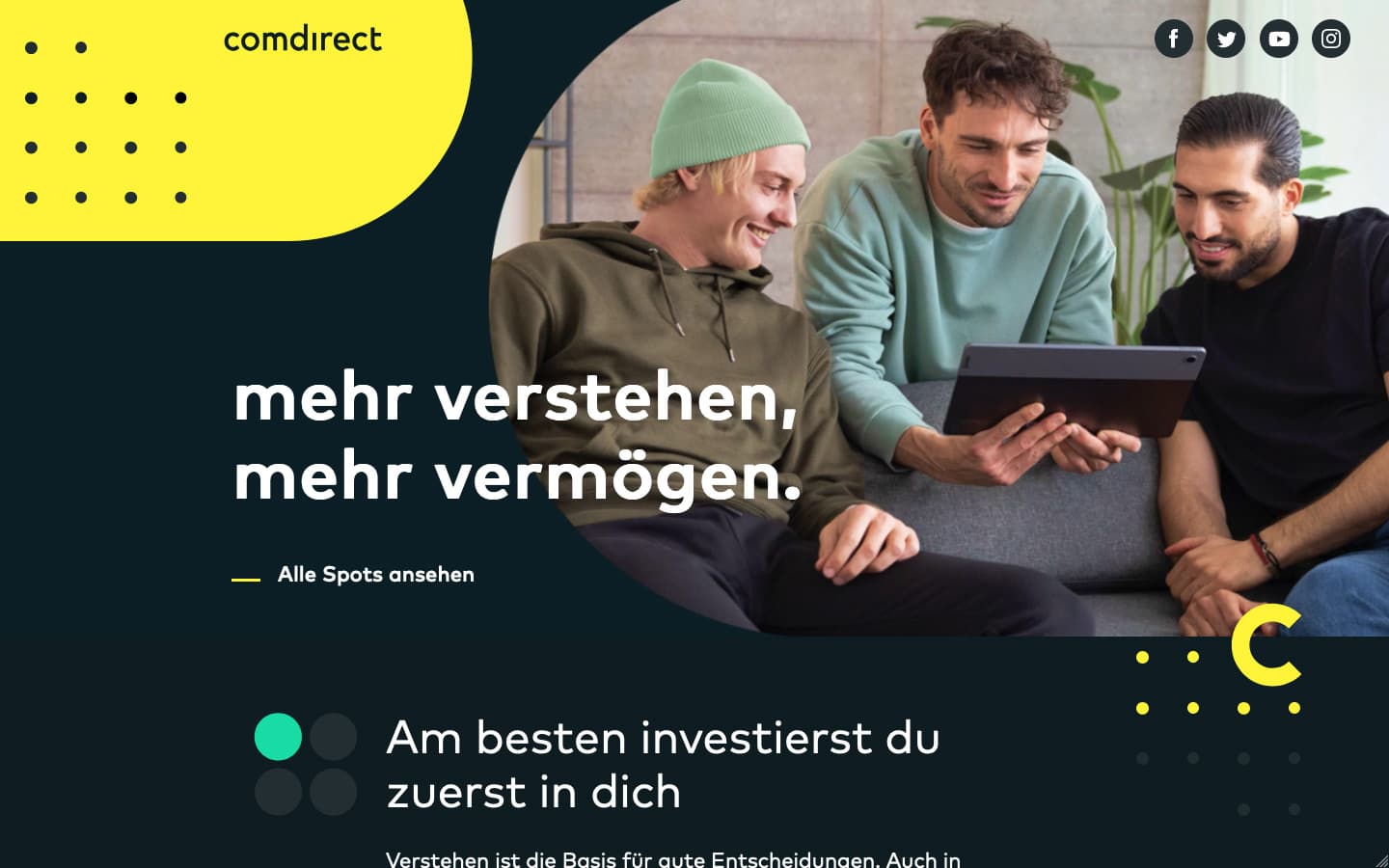 comdirect Website – Startseite und Design-Übersicht