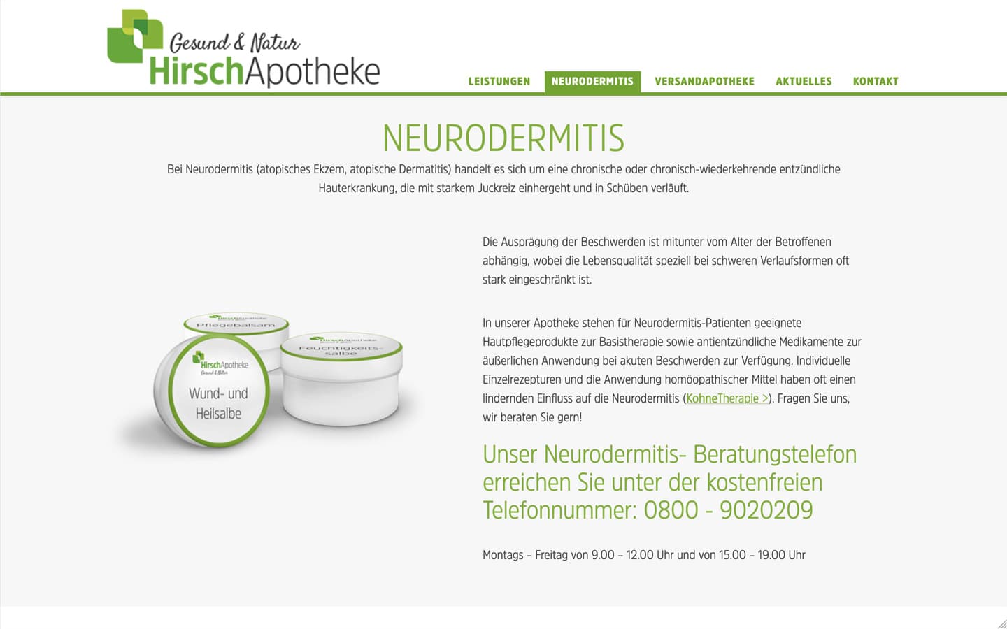 Hirsch Apotheke Website Screenshot