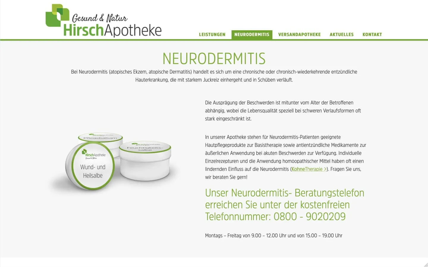 Hirsch Apotheke Website Screenshot