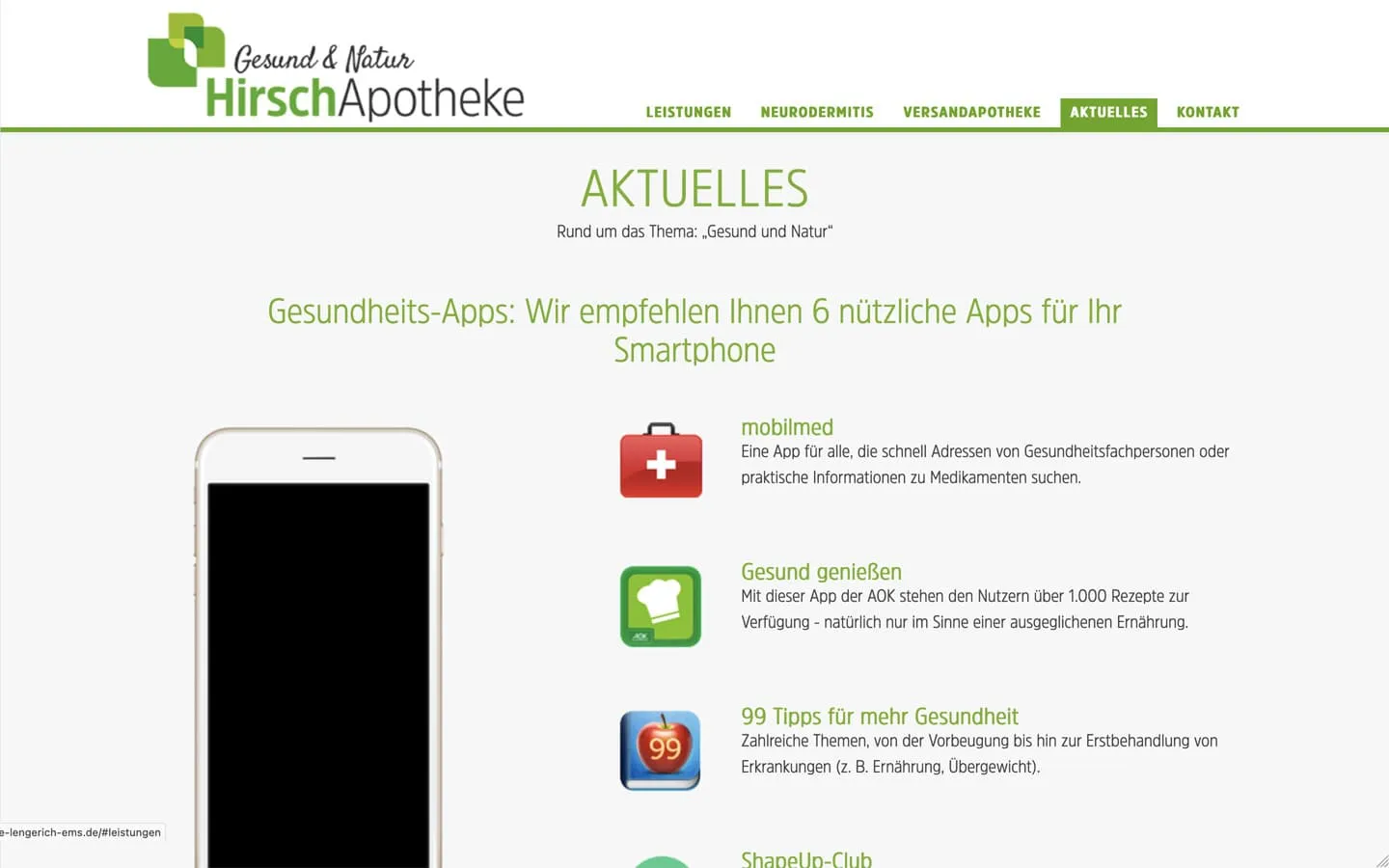 Hirsch Apotheke Website Screenshot