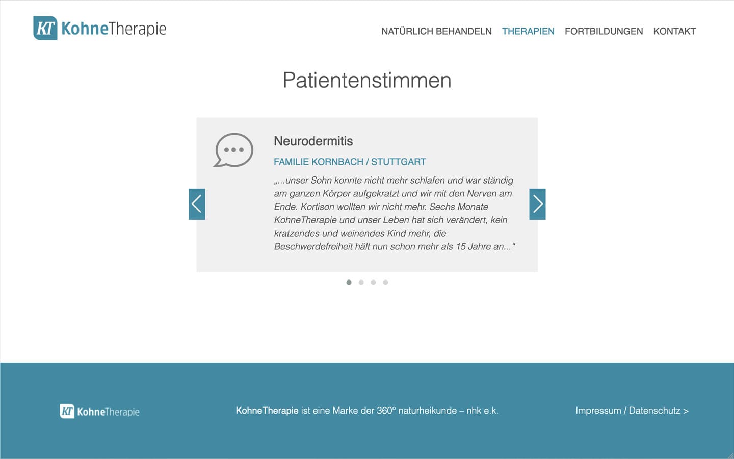 Kohne Therapie Website Screenshot