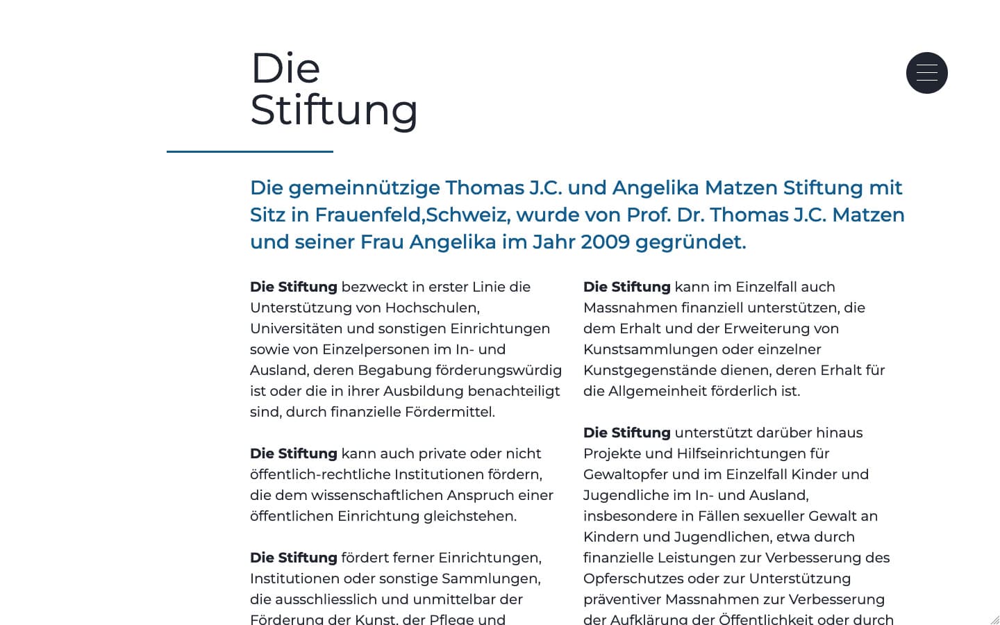 Matzen Foundation Website Screenshot