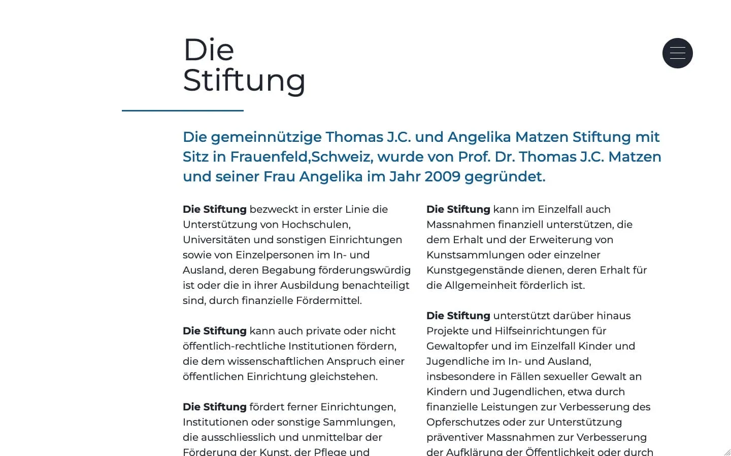 Matzen Foundation Website Screenshot