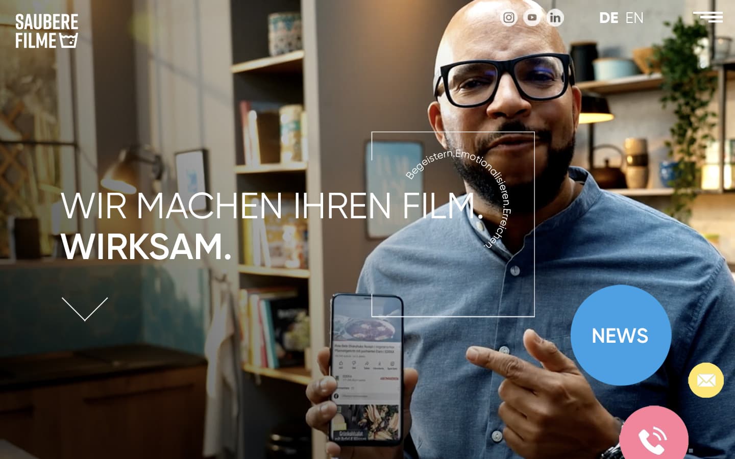 Saubere Filme Website – Startseite und Design-Übersicht