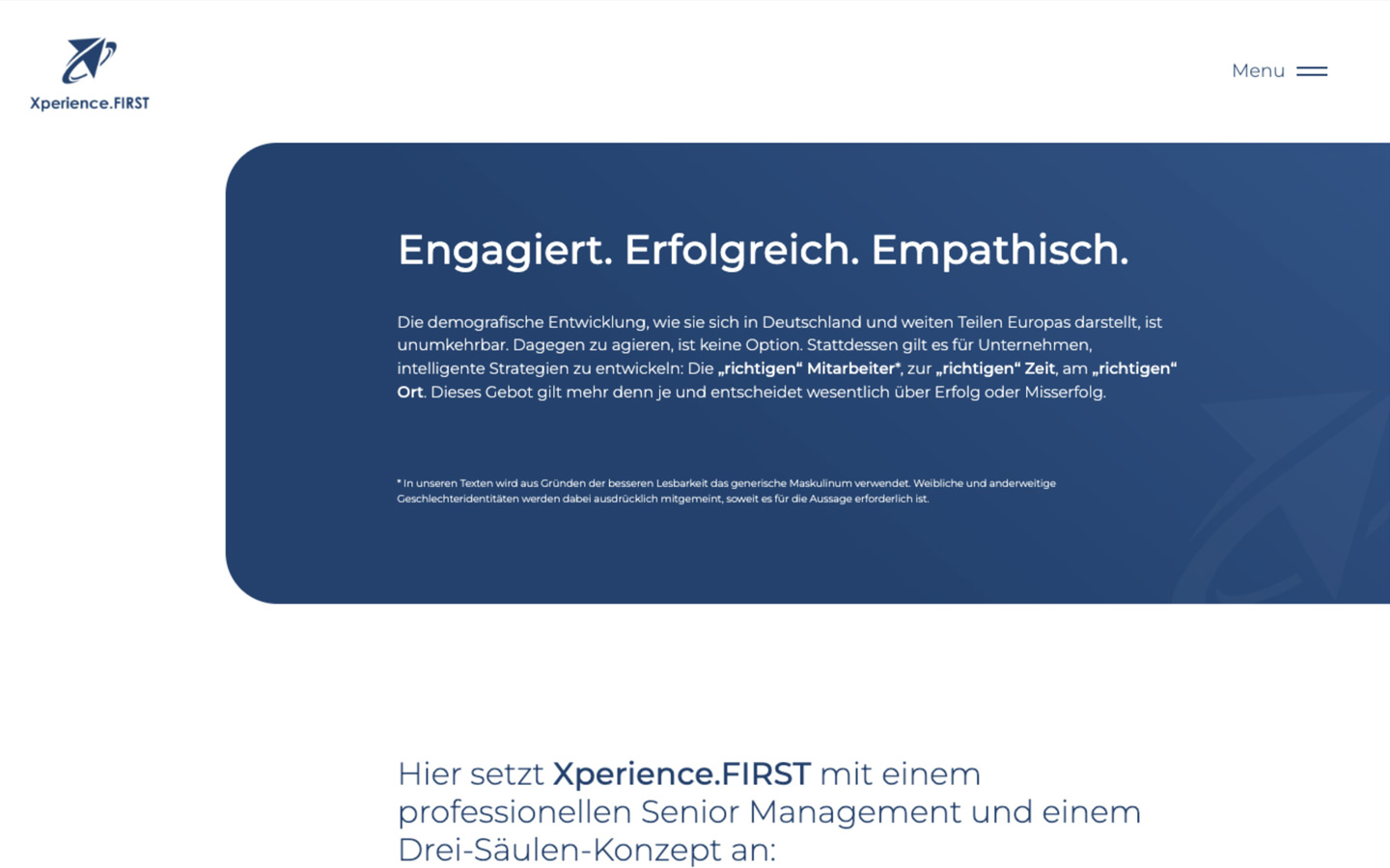 Xperience.FIRST Website – Startseite und Design-Übersicht