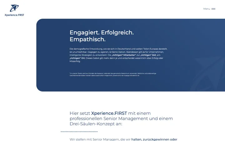 Xperience.FIRST Website – Startseiten-Design